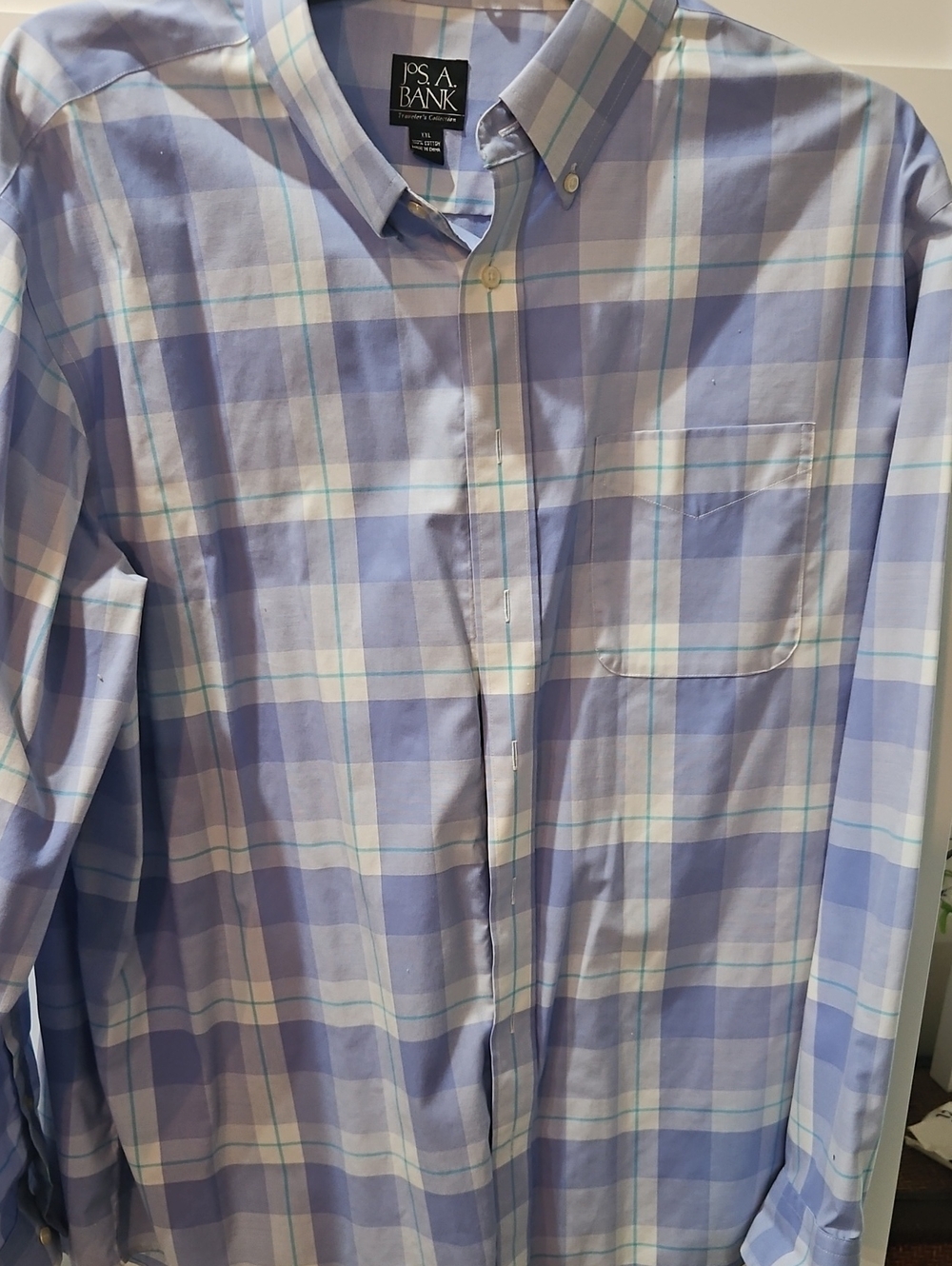 Jos. A. Bank Light Blue and White Plaid Button-Down Shirt